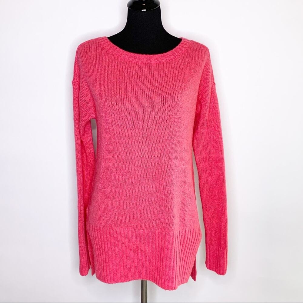 Lou & Grey bright pink wool blend ribbed trim sweater size Small‎